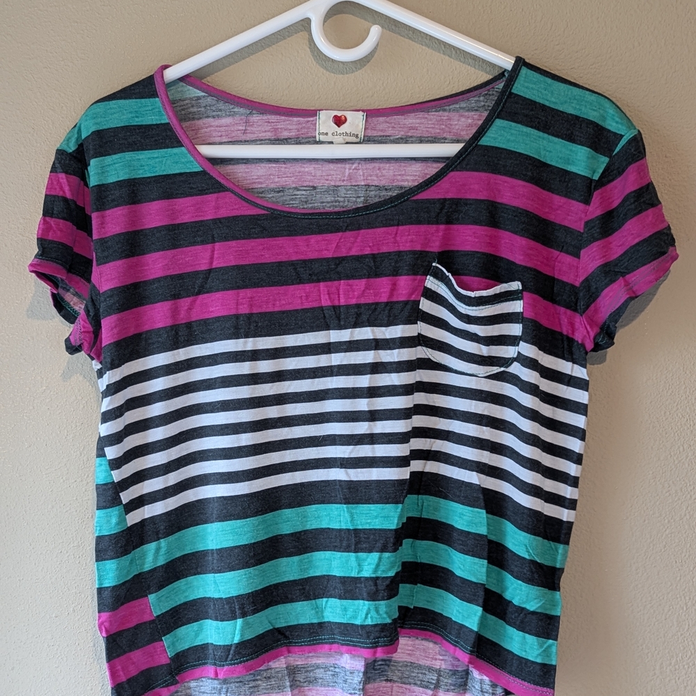 Heart Clothing Striped Top - Pink, Green, Black, White